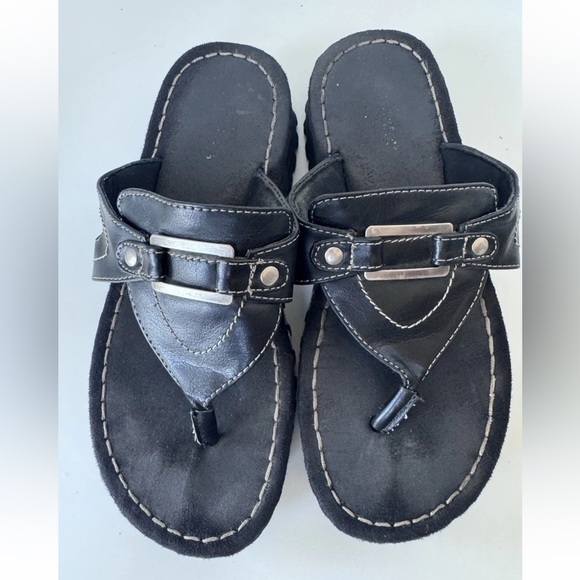 Vintage Y2K 90s Rugged Outback Black Chunky Thong Slip On Sandals Size 7.5 - Picture 3 of 9